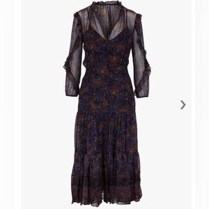 Veronica Beard Sheer Long Sleeve Dress in Navy and Brown